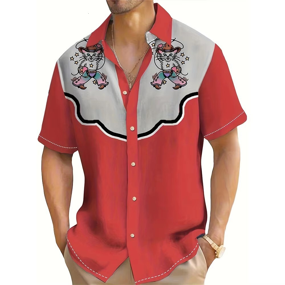 Mens Designer Tribal Print Linen Shirt Short Sleeve Casual Button Down Hawaiian Style Summer Beach Vacation Wear Plus Size