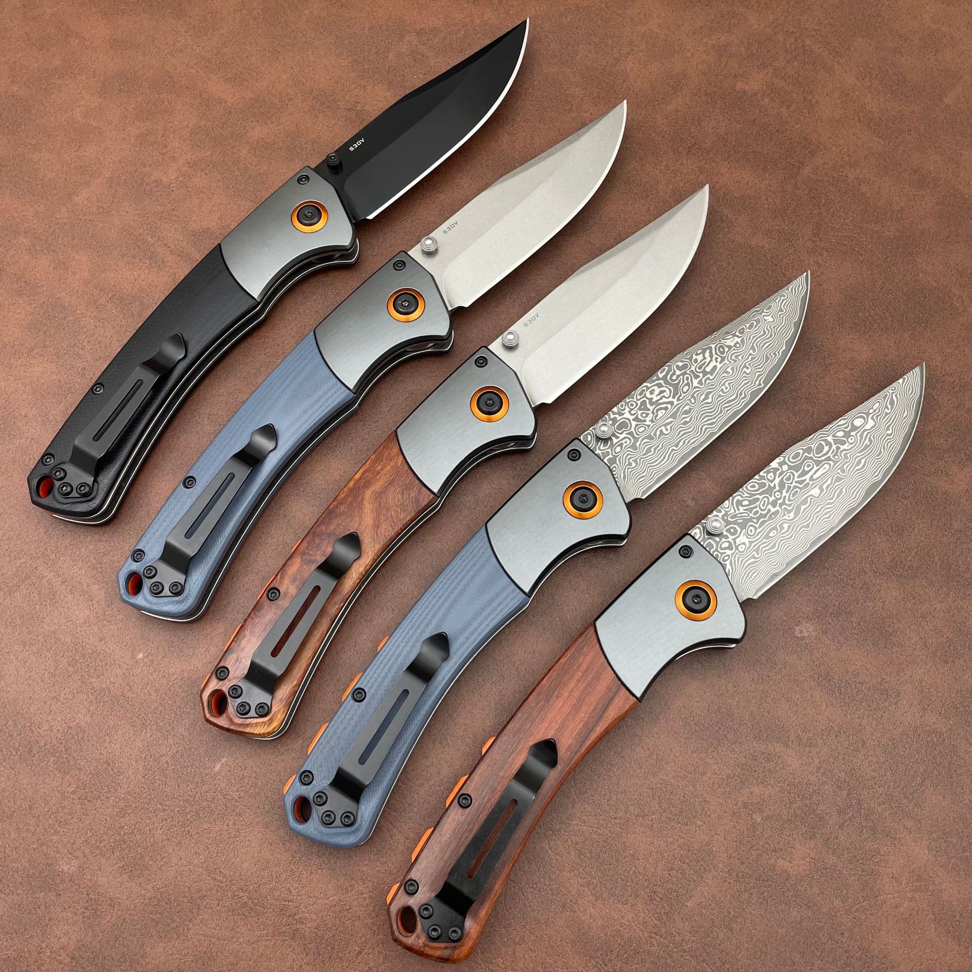 Damascus Steel Blade BM 15080 Crooked River Folding Knife Wooden / G10 Handles Outdoor Camping Pocket Knives EDC Tactical Tool