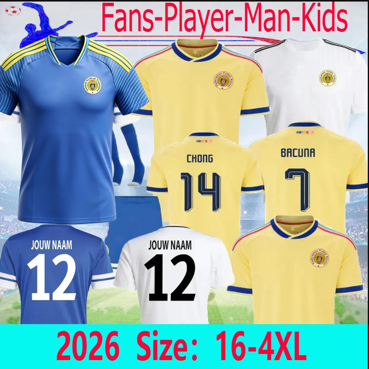 S-4XL 26 27 Curacao Soccer Jerseys 2026 2027 Home Away Fans Players Men Kids Football Jersey Shirt Kit BACUNA CHONG