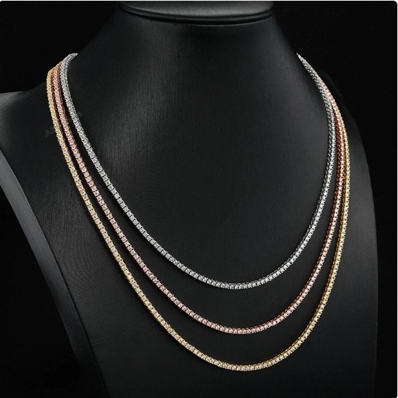 Wholesale 14K 18K VVS Moissanite Tennis Chain Necklace 3mm 4mm 5mm 6mm Iced Out Bling S925 Silver&Rose Gold Fashion Fine Jewelry Hip Hop For Men Women