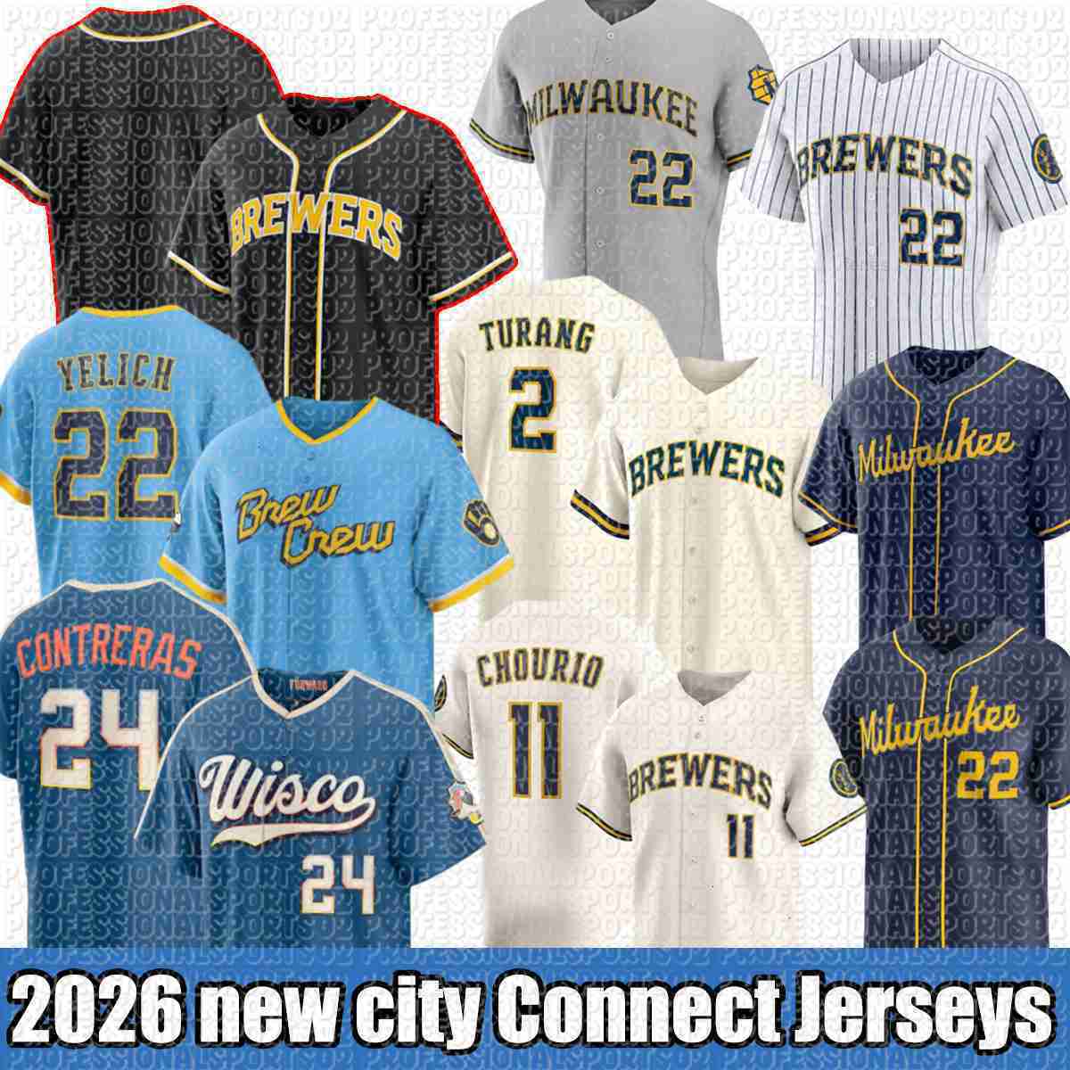 Milwaukees Brewers Jersey 22 Christian Yelich 11 Jackson Chourio 12 Rhys Hoskins 10 Sal Frelick Brewer Jersey 2026 custom city Baseball Jerseys