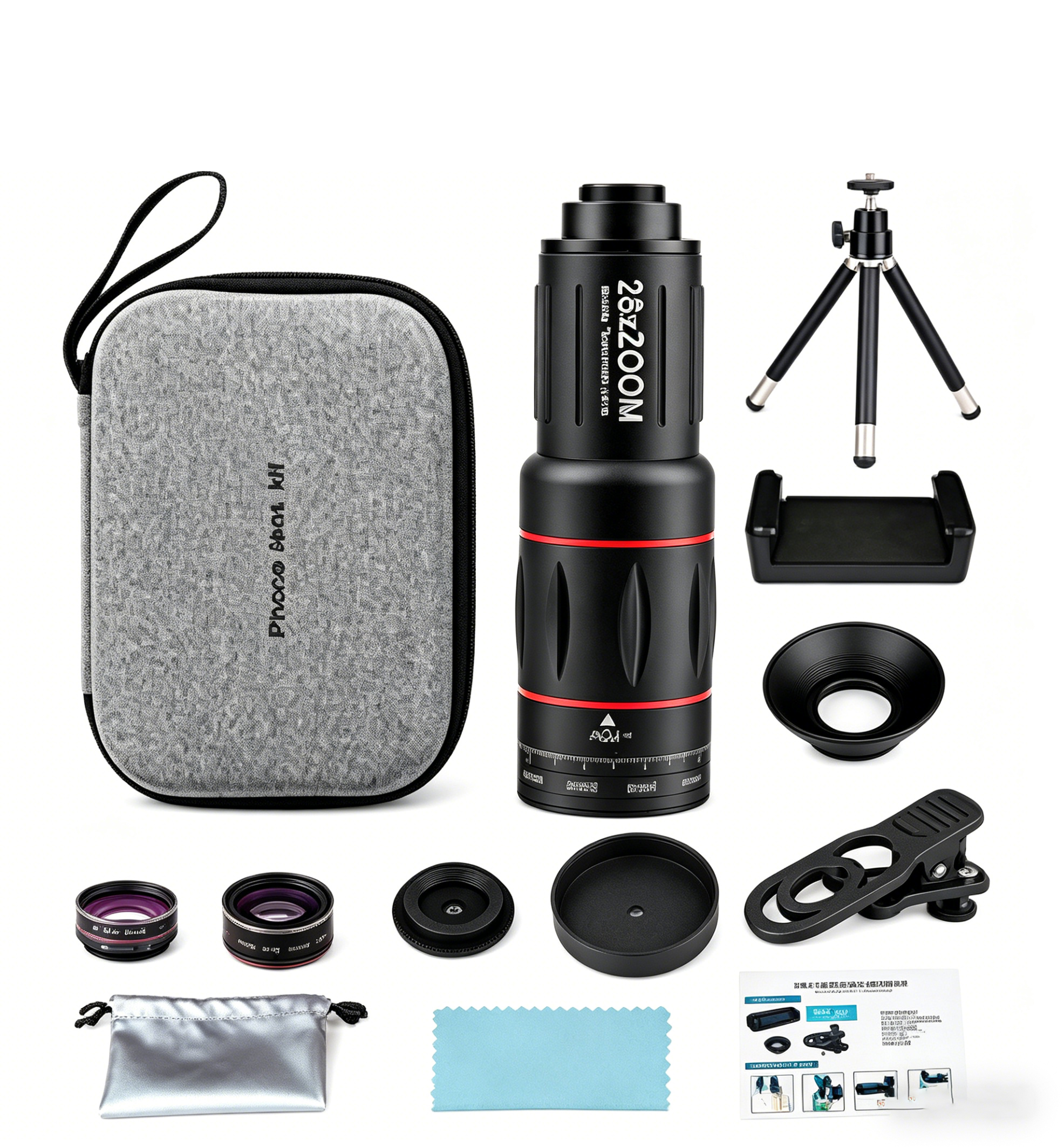 64X HD Super Zoom Phone Telephoto Lens Portable Mini Monocular Telescope for Concert Travel Outdoor Fit iPhone Huawei All Smartphones
