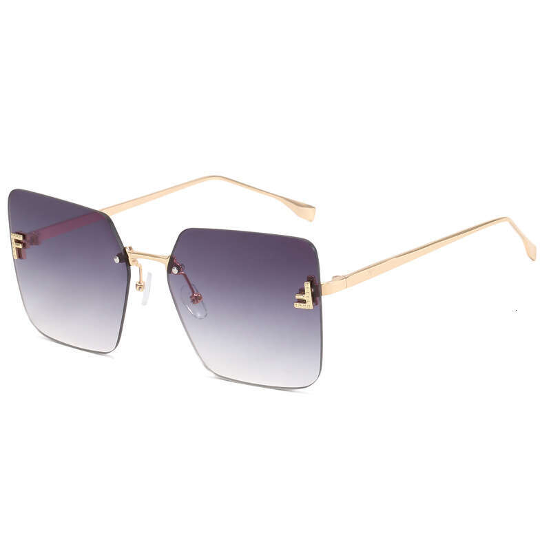 Designer Metal Personalized Sunglasses, UV400 Protection, Diamond Embellished Letter F, European American Style Women Versatile Trendy Fashion Eyewear