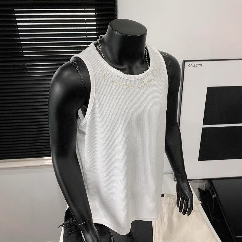 Luxury Brand Designer Mens 2026 New Black Letter Embroidered Tank Top American Cleanfit Ribbed Sleeveless T-Shirt Casual Base Layer Chic Stylish Moder