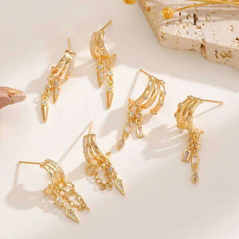 Luxury Rhinestone Moon Star Tassel Earrings for Women Zircon Crystal Gold Color Drop Earring Stack Ear Pierc Jewelry Gifts New