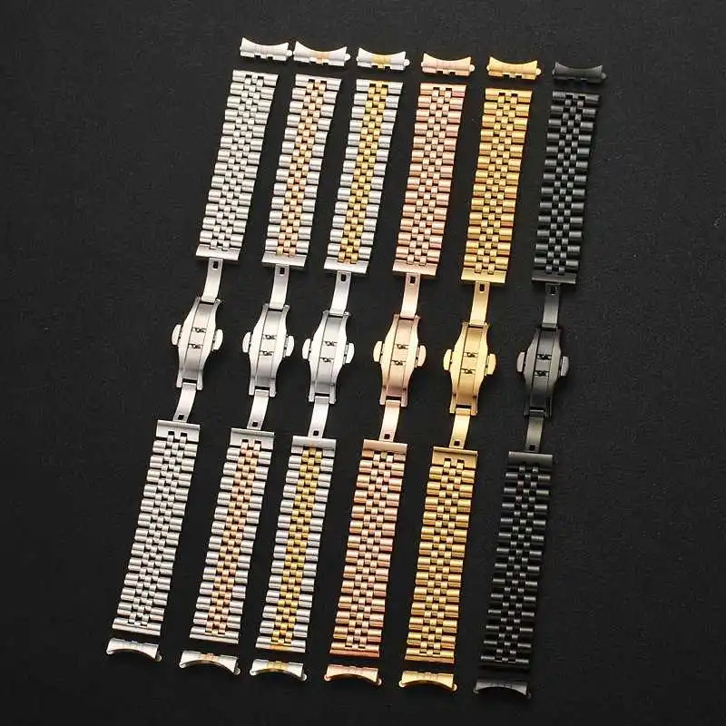 Jubilee 12mm 14mm 18mm 19mm 20mm 22mm Stainless Steel Five Rice Beads Silver Gold Universal Straight Curved Endink Watch Strap 260429