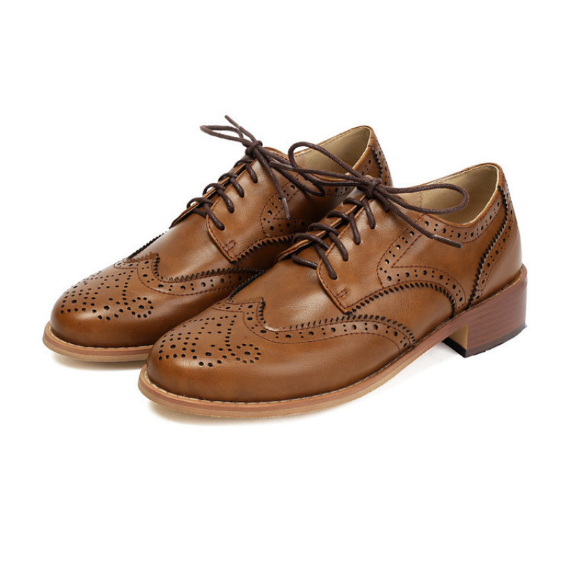 Soft Leather Brown Oxford Shoes Womens Brogue Derby Lace Casual Shoes Sports Shoes Work Party 241106