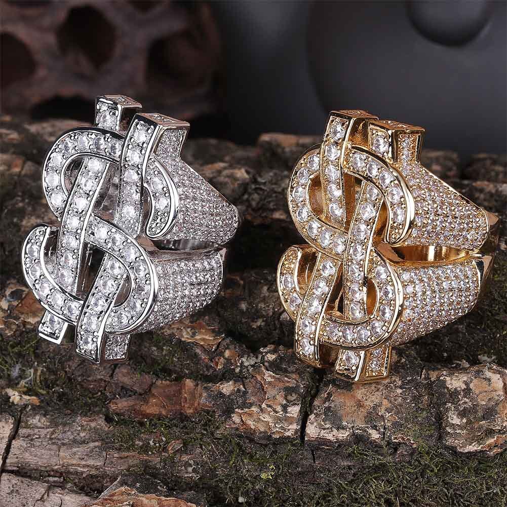 New best-selling hip-hop perforated dollar sign ring. Full of diamonds. Trendy and personalized men's ring for gentlemen.