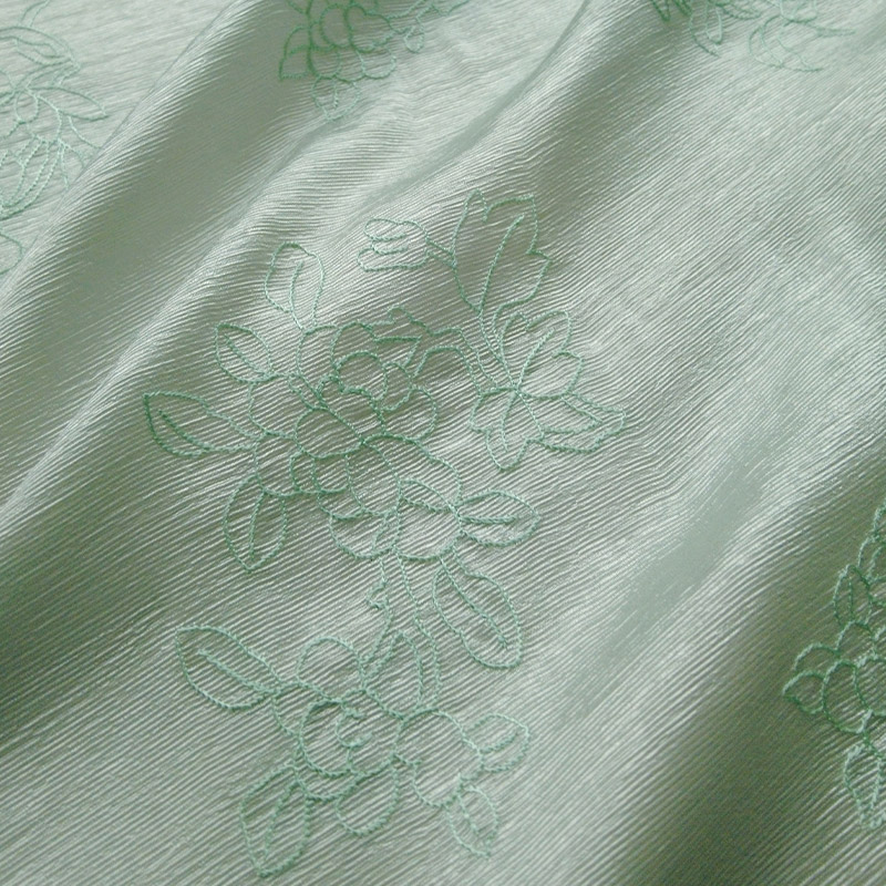 Hundred Flowers Pattern Embroidery, Acetate Glossy Crinkle Fabric, Chinese Style Embroidered Textile