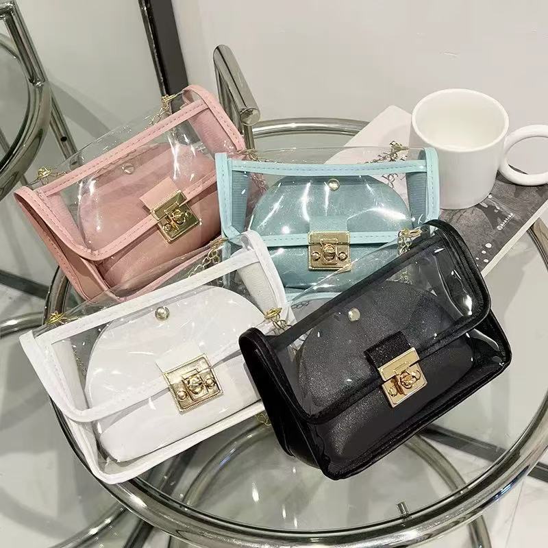 Transparent Fragrant Style Women s New Trendy Single Cross Shoulder Small Handheld Diamond Grid Chain Bag