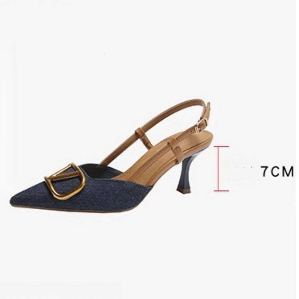 Korean Style High-End Elegant Pointed Toe Stiletto Heels Spring And Autumn New Stunning Temperament Versatile Denim Fabric High Heel Sandals