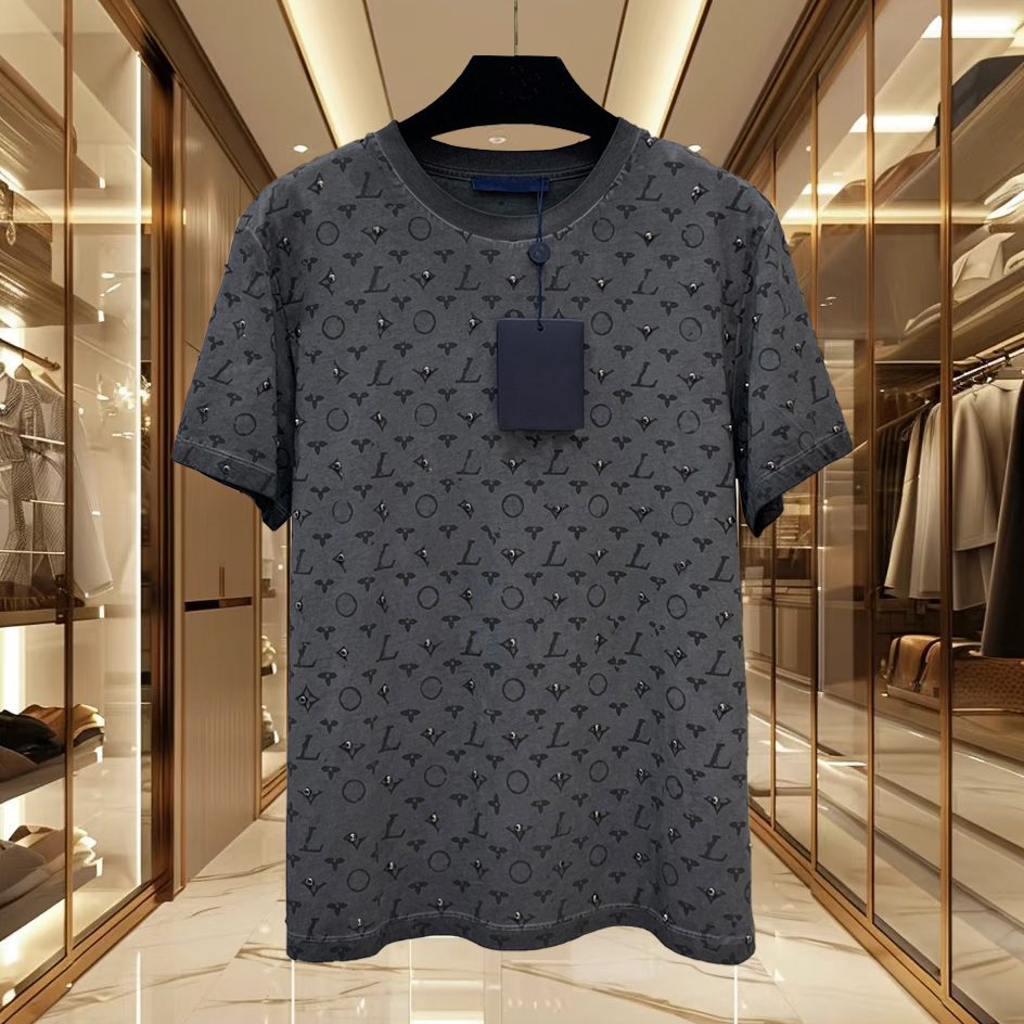 High quality designer men's T-shirt, polo shirt, men's T-shirt, pure cotton rivet all over classic floral print T-shirt, short sleeved T-shirt, fashionable and versatile