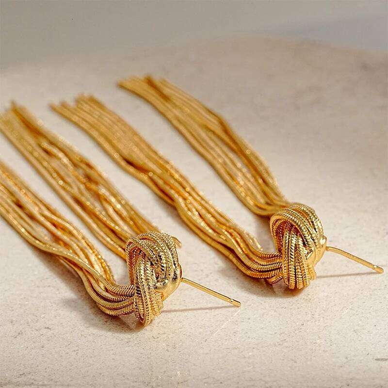 2025 Knotted Long Tassel Chain for Women Female Exaggerate Metal Handmade Earrings Luxury Wedding Daily Jewelry Gifts