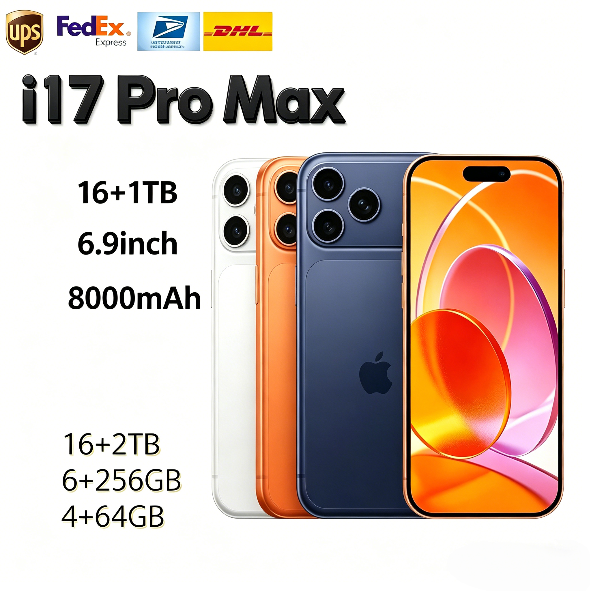I17 Pro Max 5G Cell Phones 16GB+2TB 6.9 Inch Smartphone Mobile Phone 512Gb Camera 72MP 108MP Face Id Android Smartphones Hd Display
