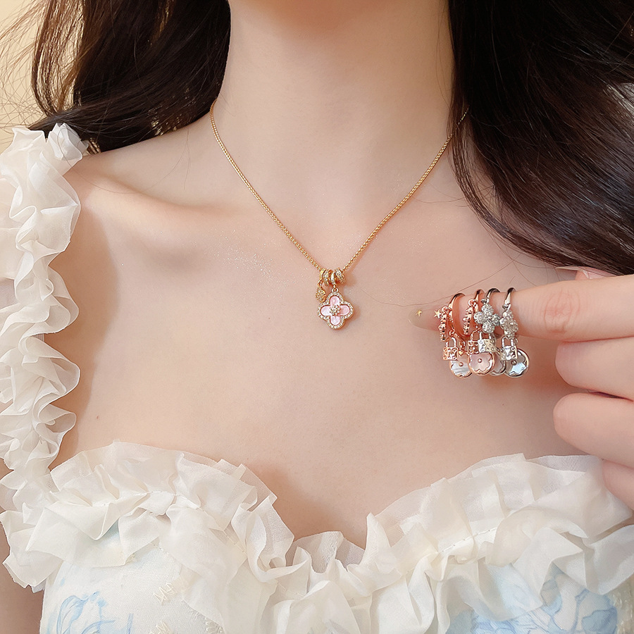 18k real gold plated zircon flower lock C-shaped earrings and necklace set, light luxury, high-end, elegant, versatile jewelry for women - view 3