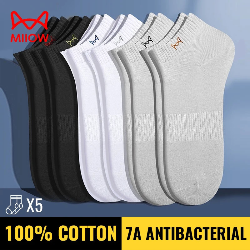 MiiOW Pure Cotton Short Sock Men Sport NonSlip Invisible Ankle Summer Anti Sweat Deodorant Breathable Business Dress 260428