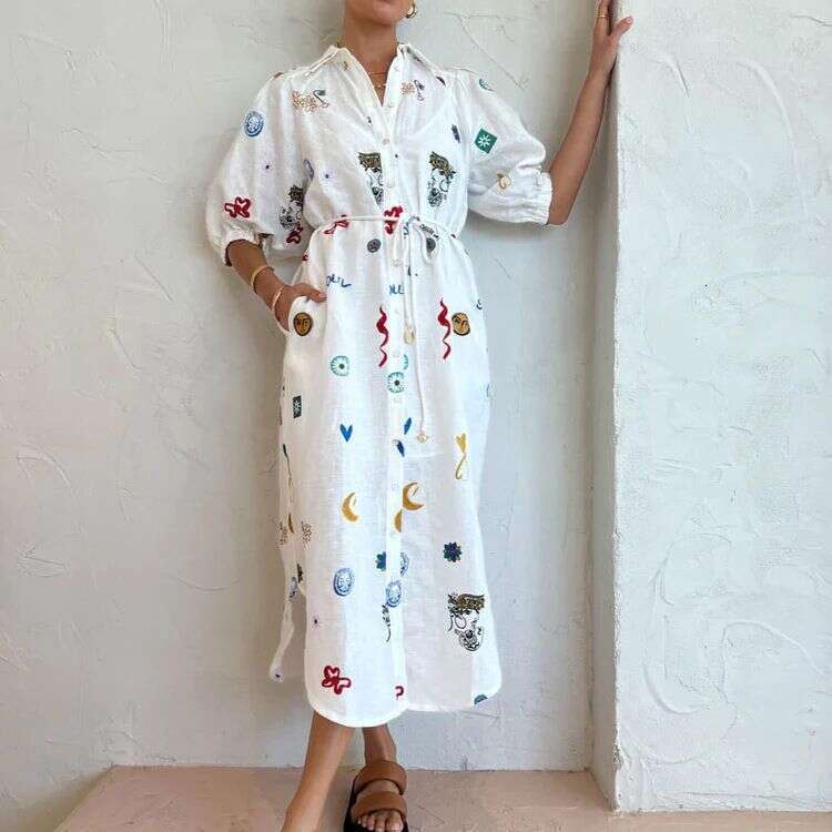Niche Designer Luxury European American Women Linen Shirt, Personalized Lantern Sleeve Cardigan, Casual Fashion Loose Blouse for Daily Office MAKOUFEI