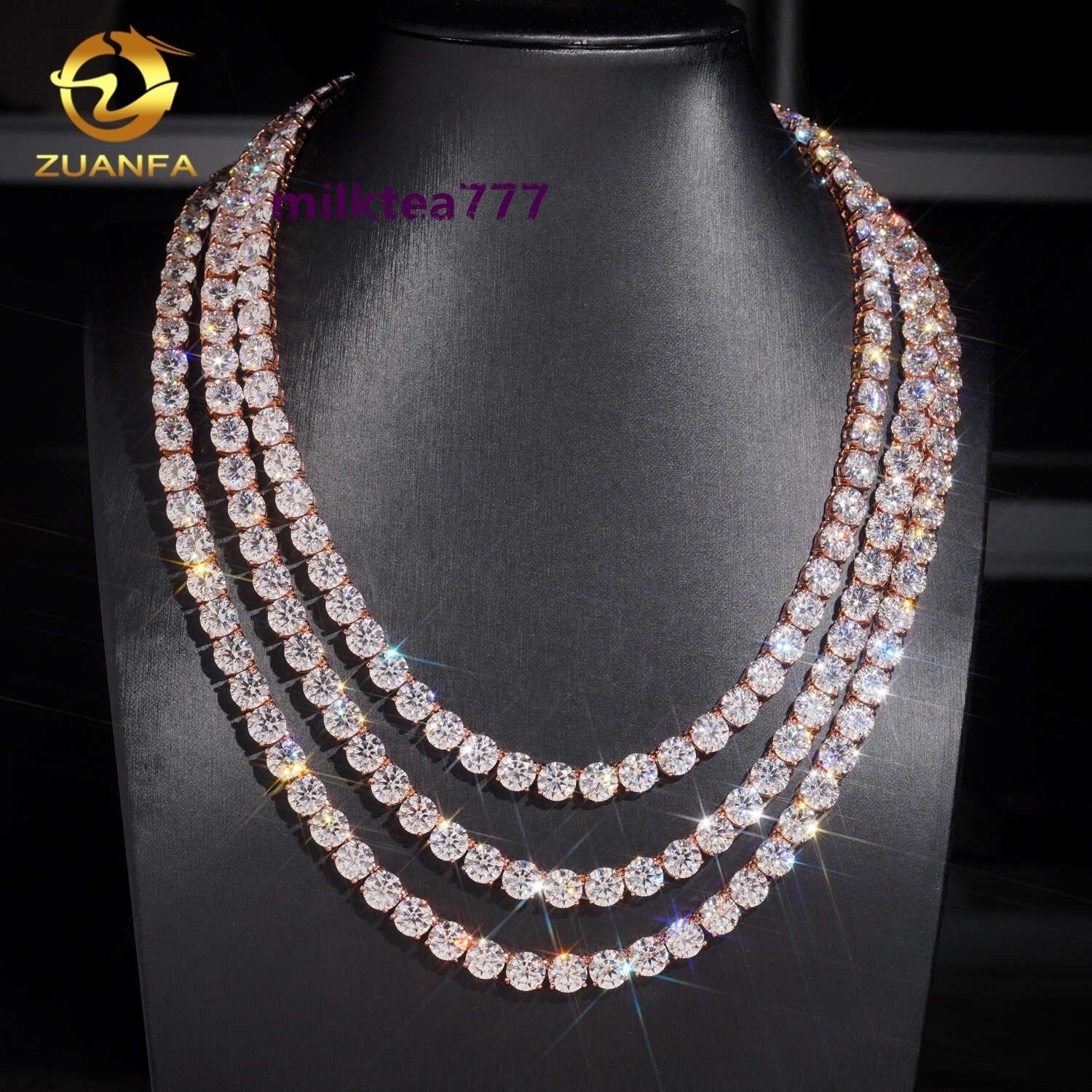 Hip Hop Jewelry 8mm Bling Fine 925 Silver Rose Gold VVS Moissanite Tennis Chain Necklace