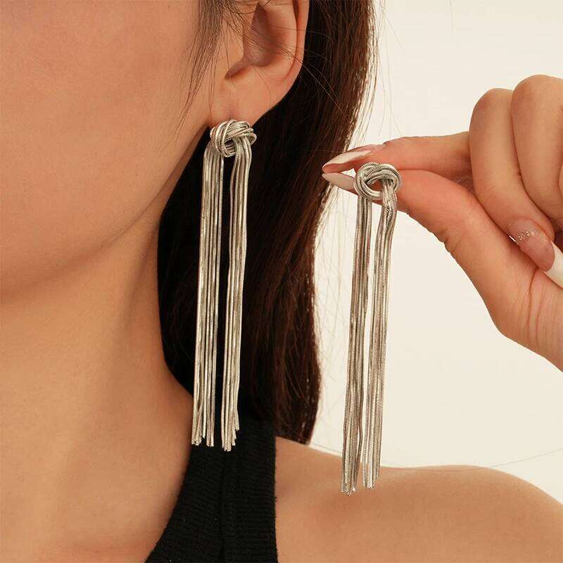 2025 Knotted Long Tassel Chain for Women Female Exaggerate Metal Handmade Earrings Luxury Wedding Daily Jewelry Gifts - view 4