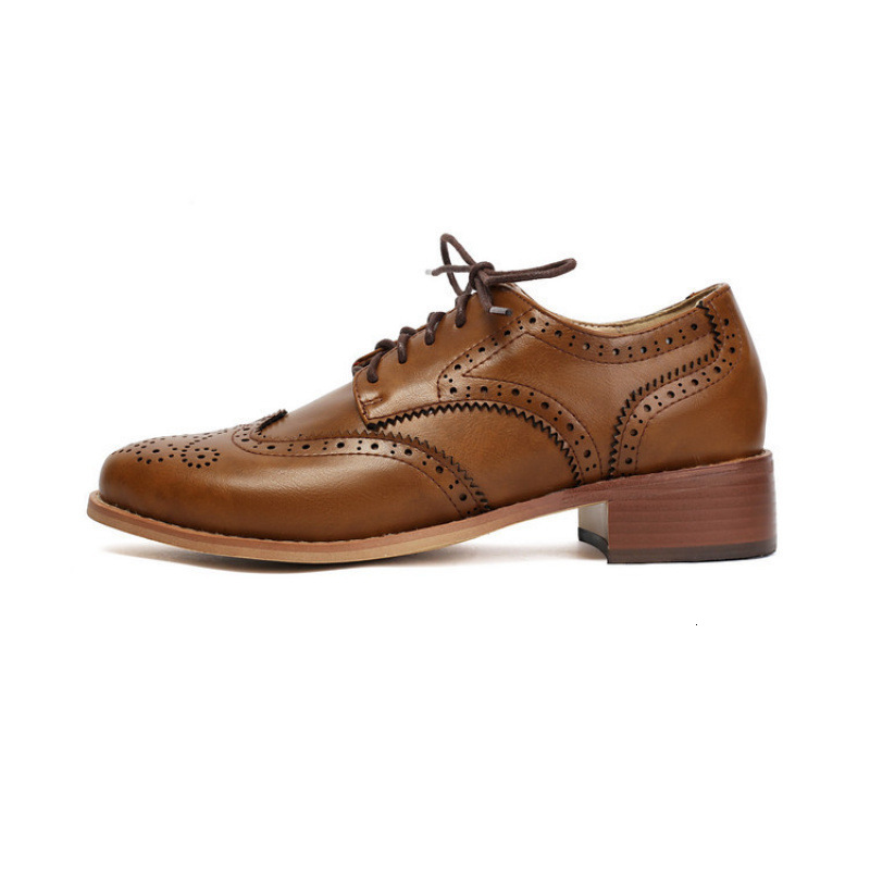 Soft Leather Brown Oxford Shoes Womens Brogue Derby Lace Casual Shoes Sports Shoes Work Party 241106