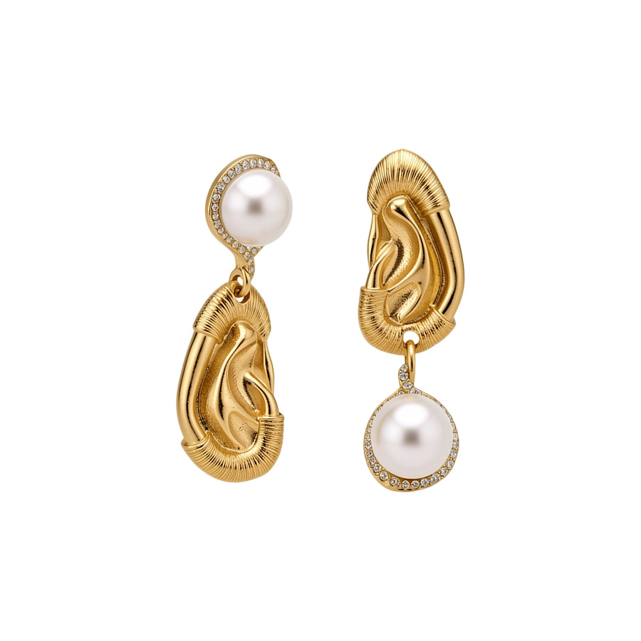 Vintage gold Ear-Shaped Pearl Pendant earrings for Women, Light Luxury, High-End Retro Earrings - view 9