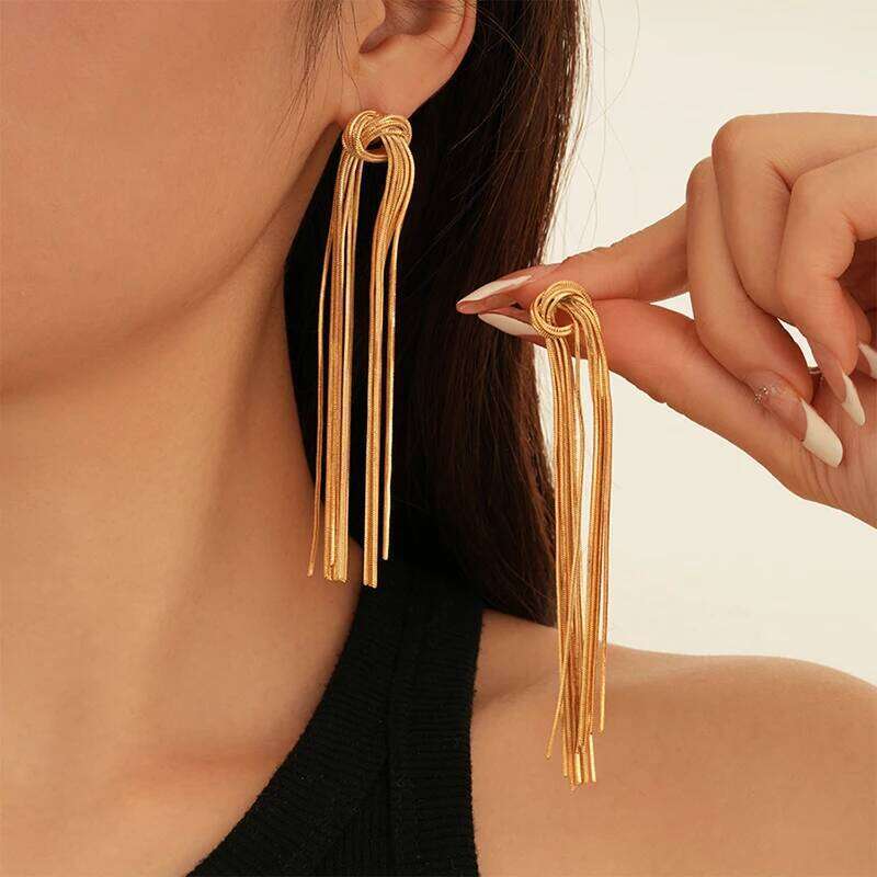 2025 Knotted Long Tassel Chain for Women Female Exaggerate Metal Handmade Earrings Luxury Wedding Daily Jewelry Gifts - view 3