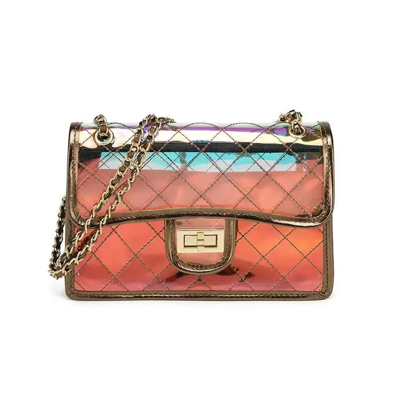 Transparent Fragrant Style Women s New Trendy Single Cross Shoulder Small Handheld Diamond Grid Chain Bag
