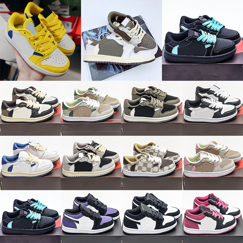 Designer Kids 1 Low Basketball Shoes Candy Infant Dark Mocha Baby Pine Green Game Royal Scotts Obsidian Chicago Red Outdoor Sneakers EUR 24-35