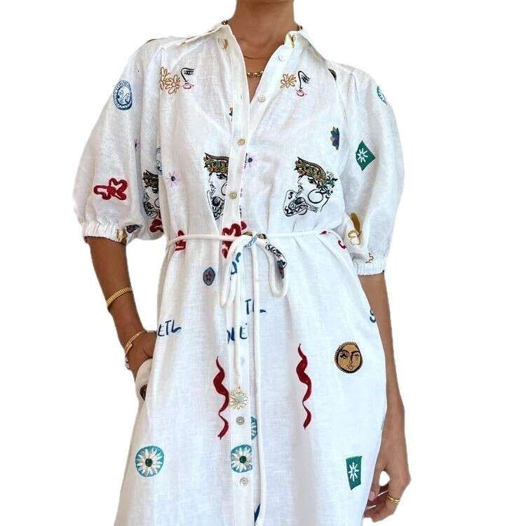 Niche Designer Luxury European American Women Linen Shirt, Personalized Lantern Sleeve Cardigan, Casual Fashion Loose Blouse for Daily Office MAKOUFEI