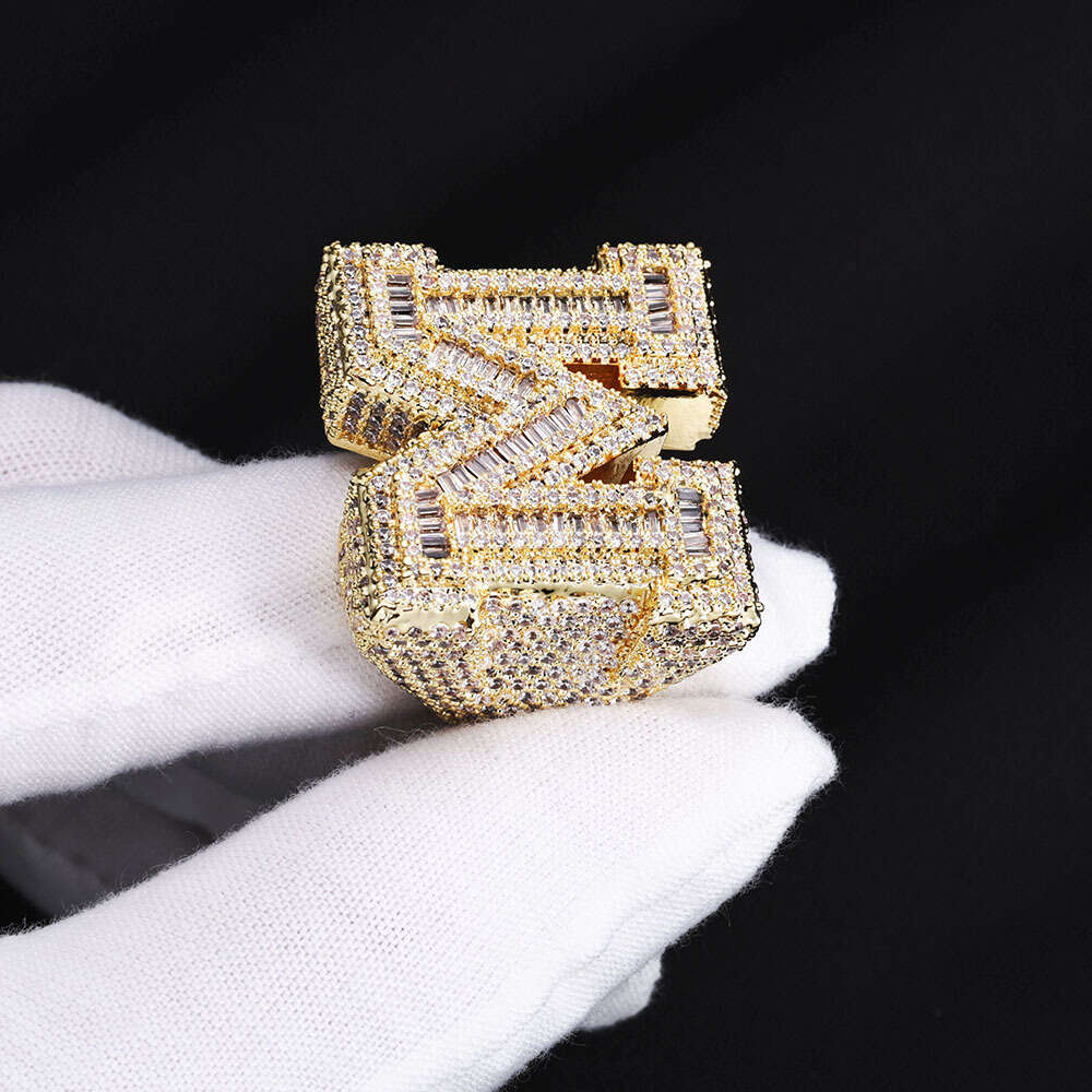 Men's Hip-Hop Custom Initial Letter Ring European American Trendy Style VS Moissanite Personalized Wholesale Jewelry