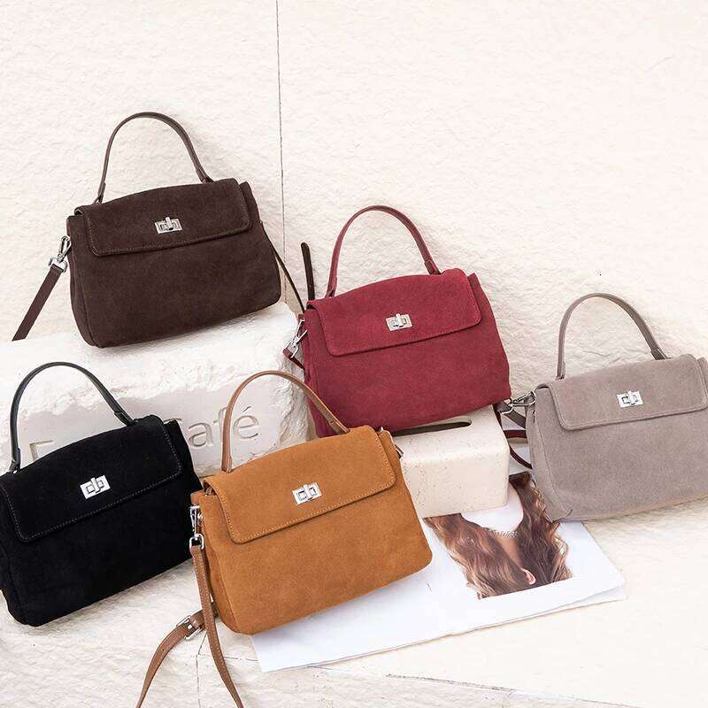 New Autumn Winter Women Suede Leather Crossbody Bag, Luxury Designer Genuine Leather Casual Commuter Shoulder Messenger Bag SENYY