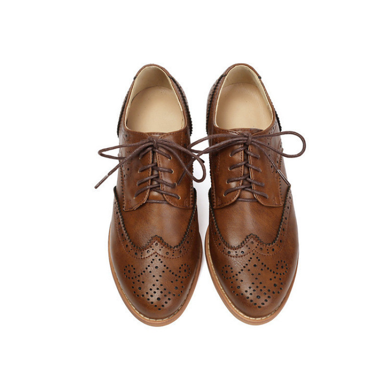 Soft Leather Brown Oxford Shoes Womens Brogue Derby Lace Casual Shoes Sports Shoes Work Party 241106