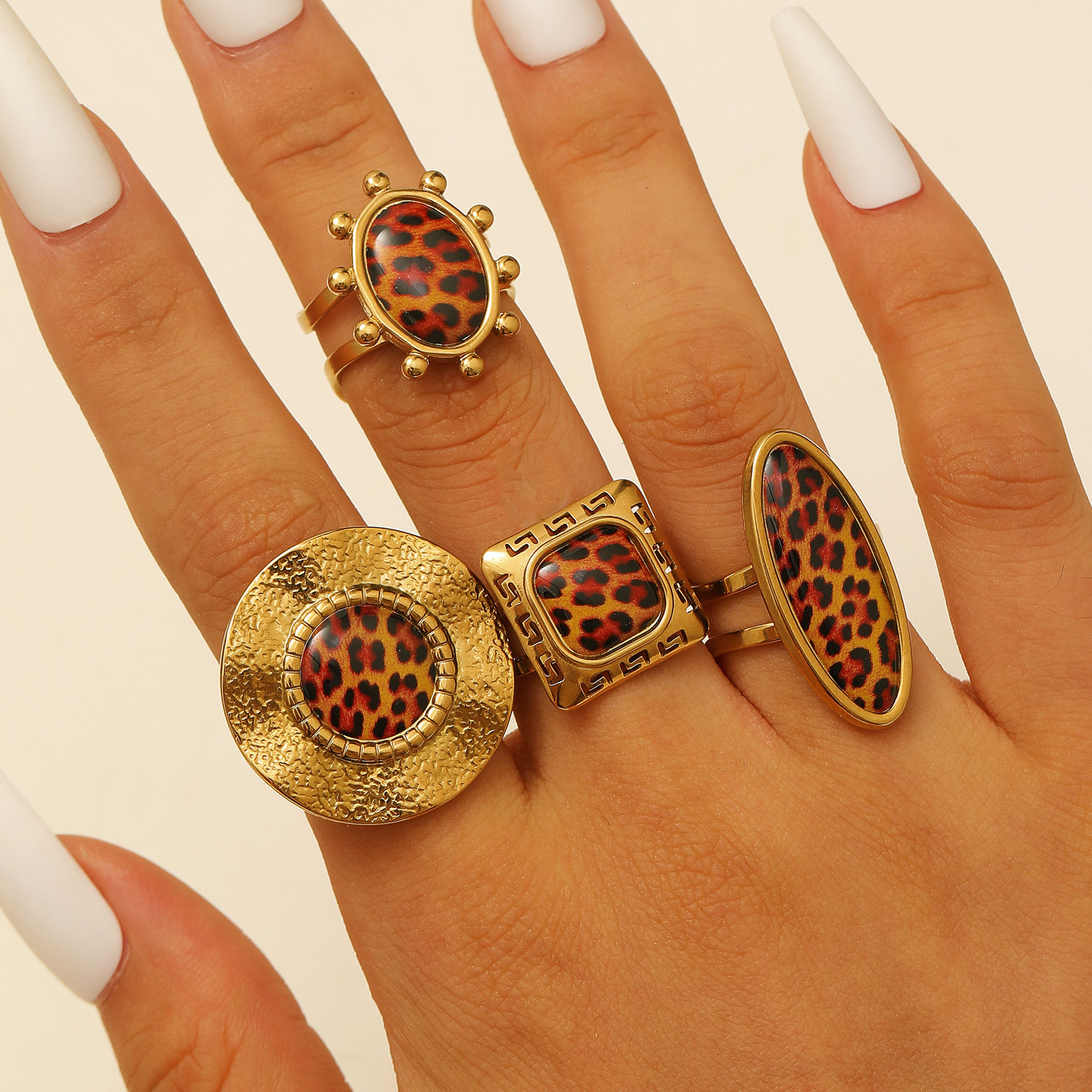 Designer European and American Cross-Border Retro Exaggerated Turquoise Stainless Steel Ring for Women, High-End Ins Style Irregular Open Ring