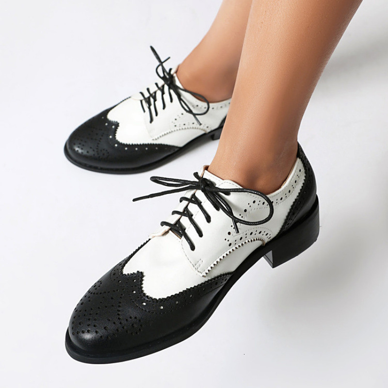 Soft Leather Brown Oxford Shoes Womens Brogue Derby Lace Casual Shoes Sports Shoes Work Party 241106