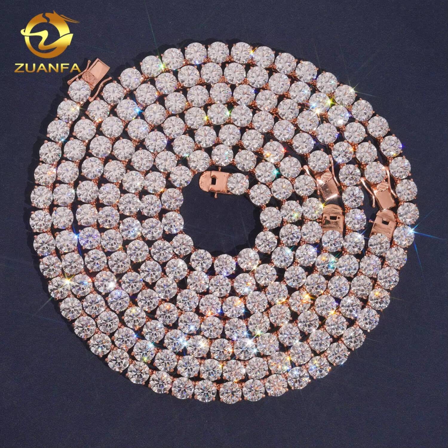 Hip Hop Jewelry 8mm Bling Fine 925 Silver Rose Gold VVS Moissanite Tennis Chain Necklace