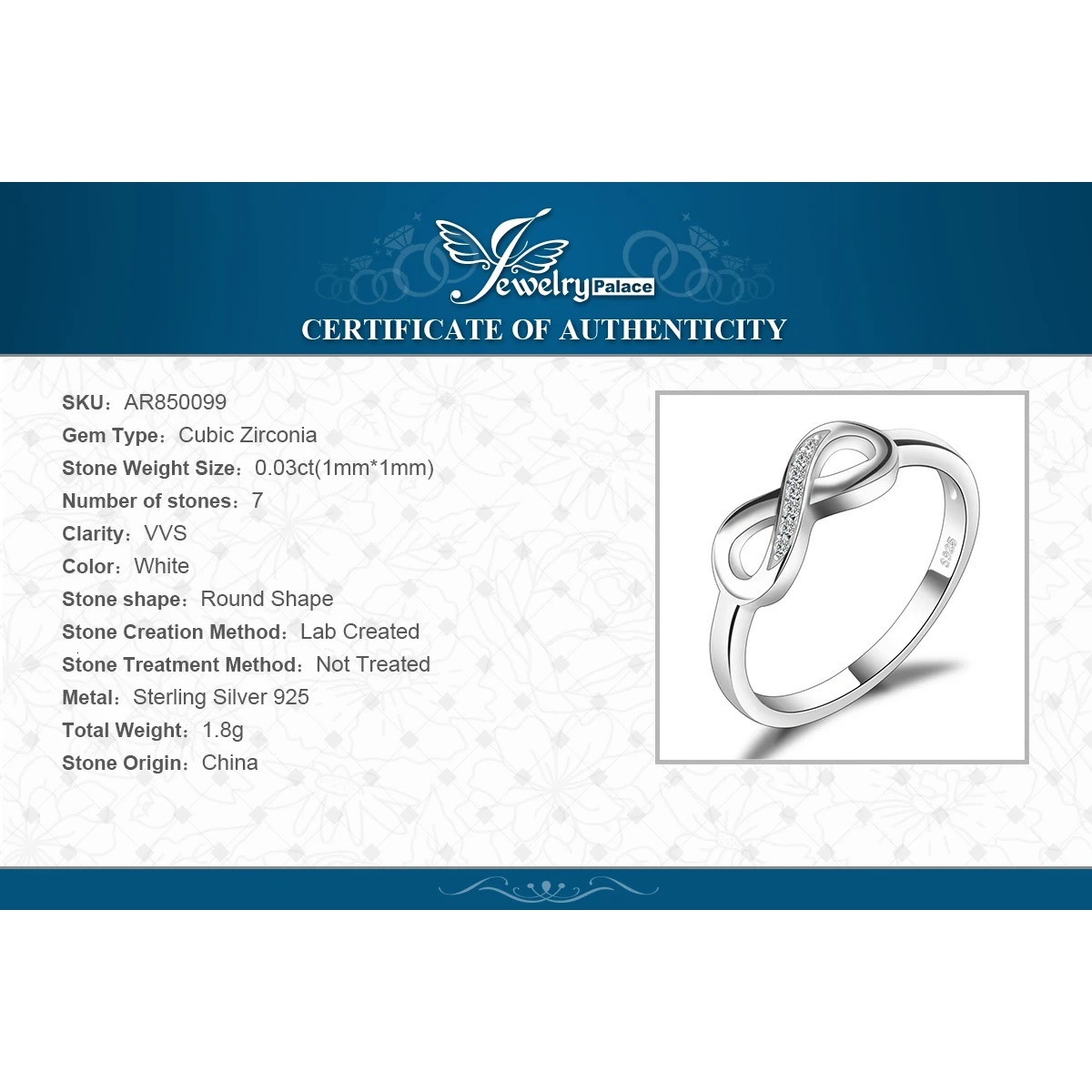 JewelryPalace Infinity Knot Love 925 Sterling Silver Cubic Zirconia Stackable Ring for Women Girl 260429 - view 7