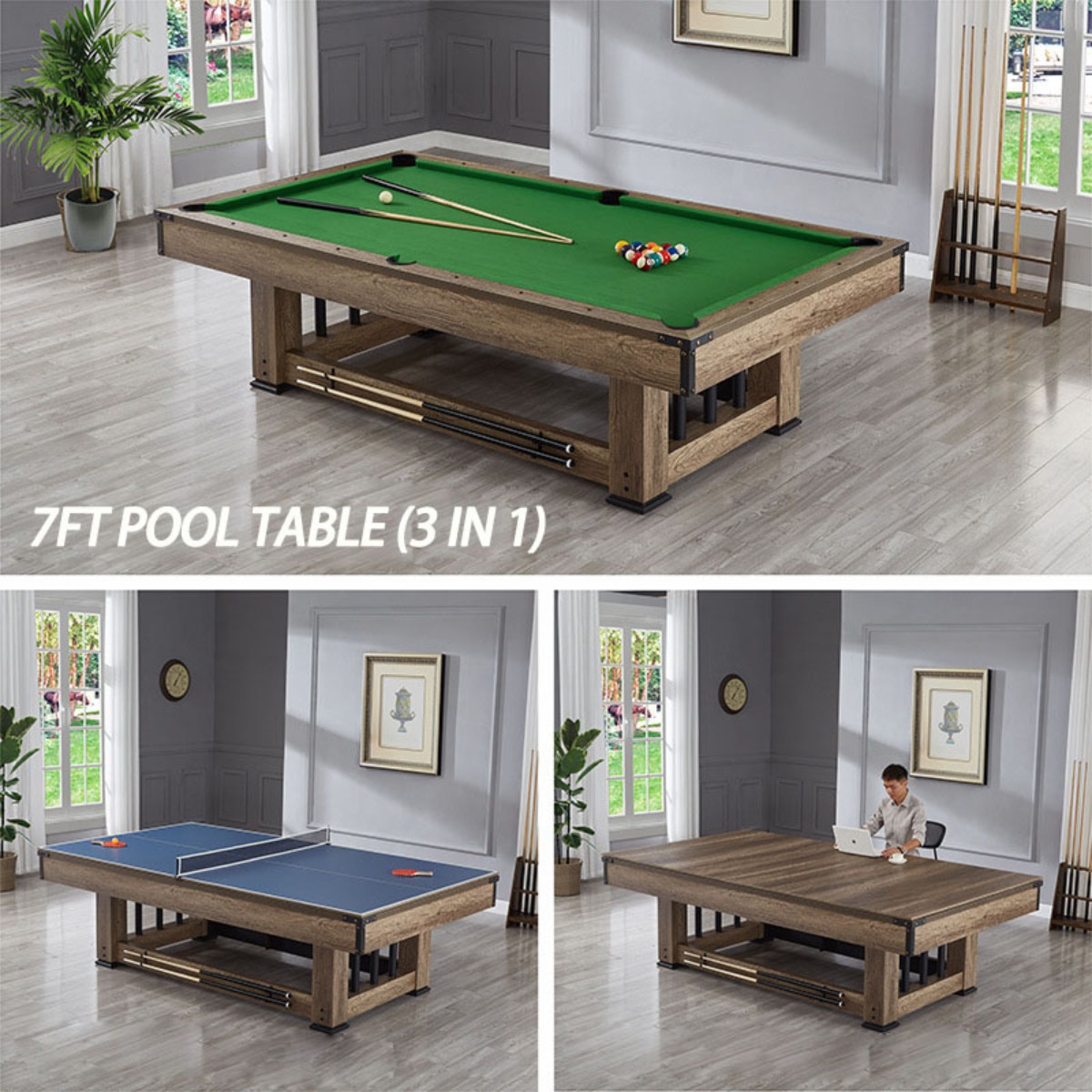 Pool Table Billiard Table 7ft 4 In 1 Multi Game Air Hockey Ping Pong Conference Table For Adult Indoor Game
