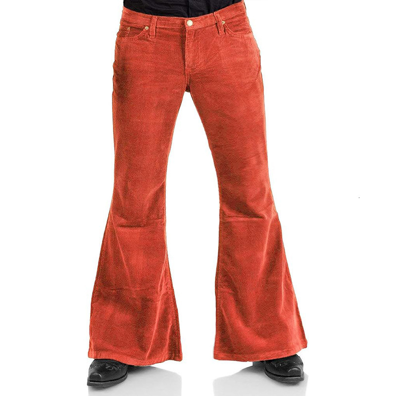 Mens Corduroy Solid Color Buttoned Casual Comfortable Fashionable Flared Pants 260415