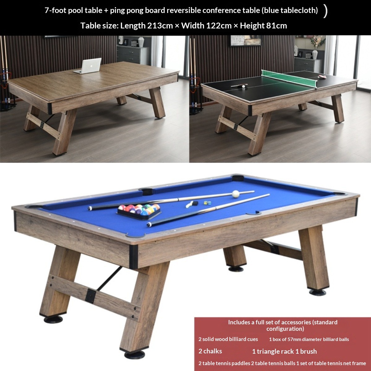 Pool Table Billiard Table 7ft 4 In 1 Multi Game Air Hockey Ping Pong Conference Table For Adult Indoor Game
