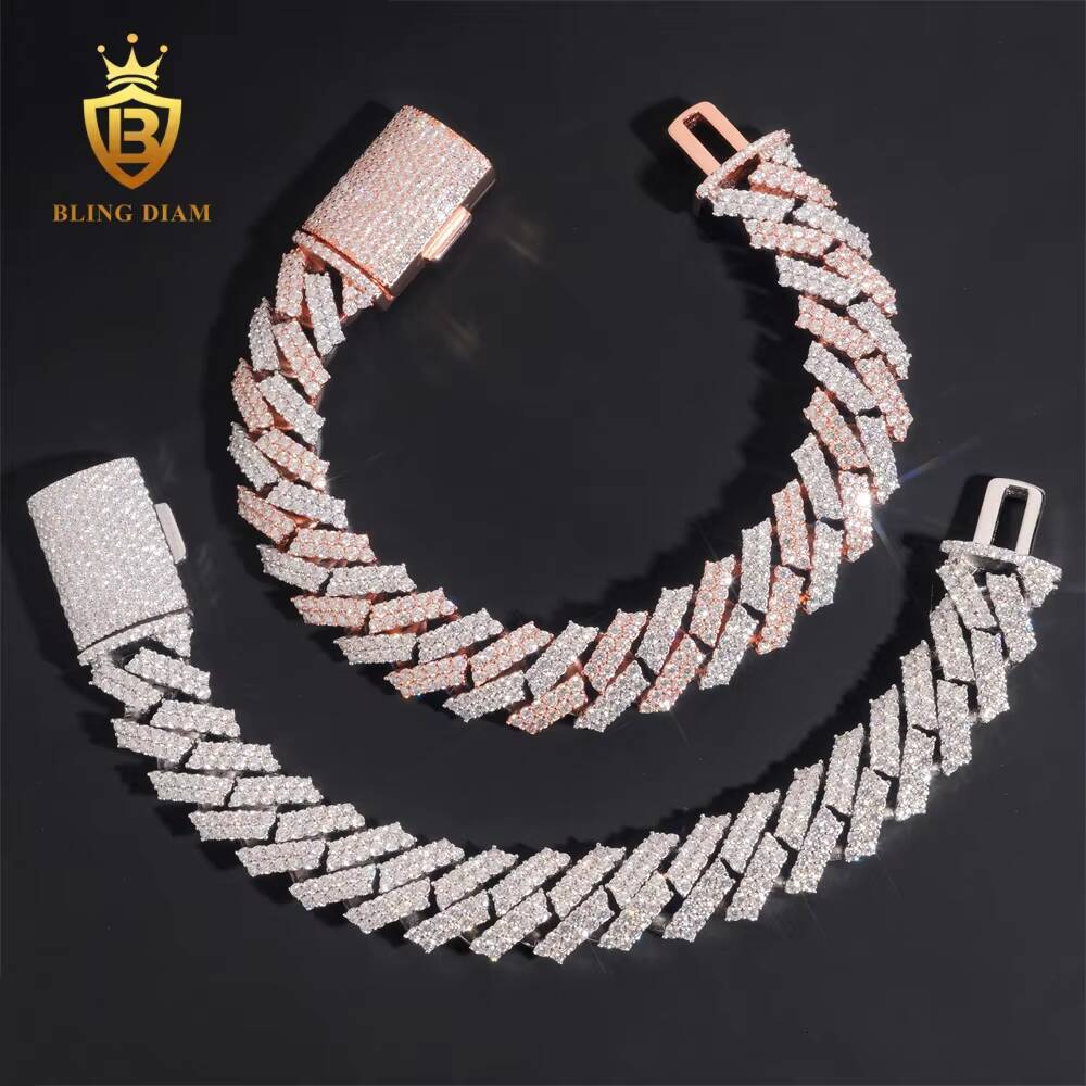 Hot Sale VVS Moissanite Cuban Link Chain Bracelet Men 15mm Pass Diamond Tester Hip Hop 925 Iced Out Jewelry Rose Gold