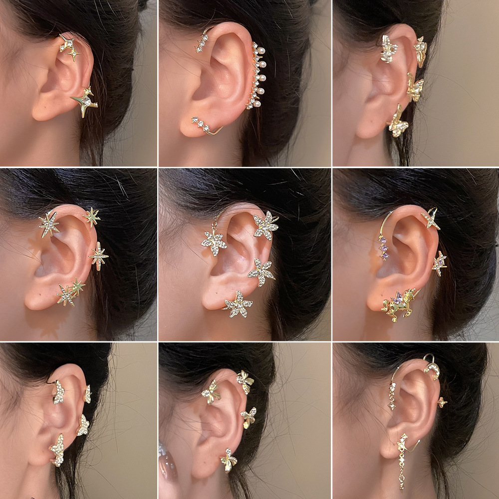 Designer European and American ins-style diamond-embellished butterfly ear cuffs for women, non-pierced butterfly ear cuffs, fashionable niche