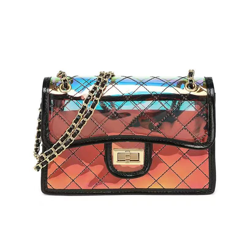 Transparent Fragrant Style Women s New Trendy Single Cross Shoulder Small Handheld Diamond Grid Chain Bag