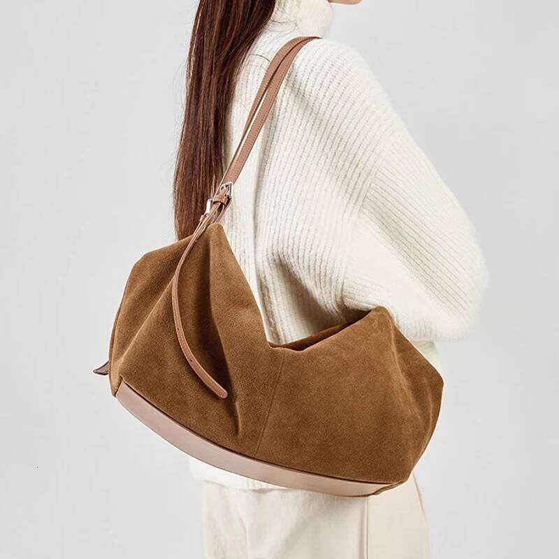 Women S Natural Nuede Genuine Leather Handbags Ladies Large Capacity Tote Female Design Luxury Commuting Yoga Bag Hobo Bag SENYY