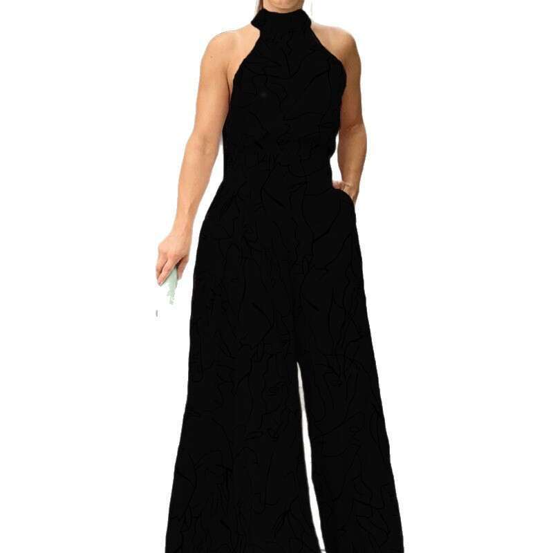 Niche Designer Luxury Spring New Arrival, Sexy Elegant Printed Sleeveless Jumpsuit, European American Style Wide Leg Casual Party One Piece Romper MAK