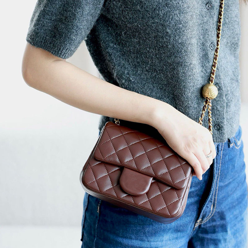 Top Quality Mini Square Flap With Gold Ball New Designer Handbag Classic Crossbody Shoulder Chain Genuine Leather Women Luxury Fashion Evening Bag Purse