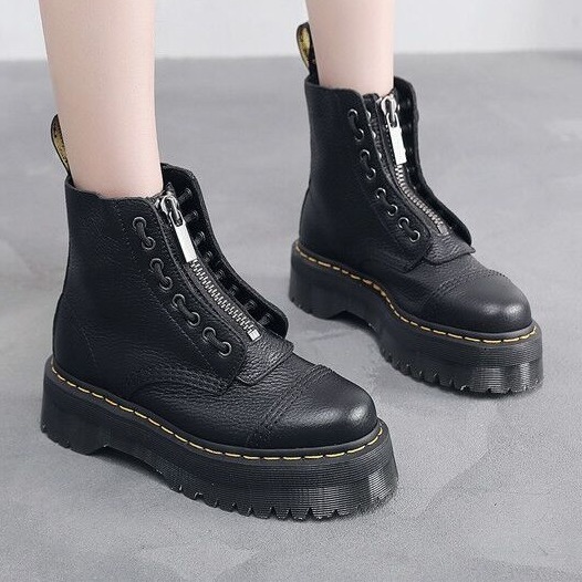 Designer shoe Sinclair front-zip leather stitched for both men and women, height-increasing thick-soled Martin boots