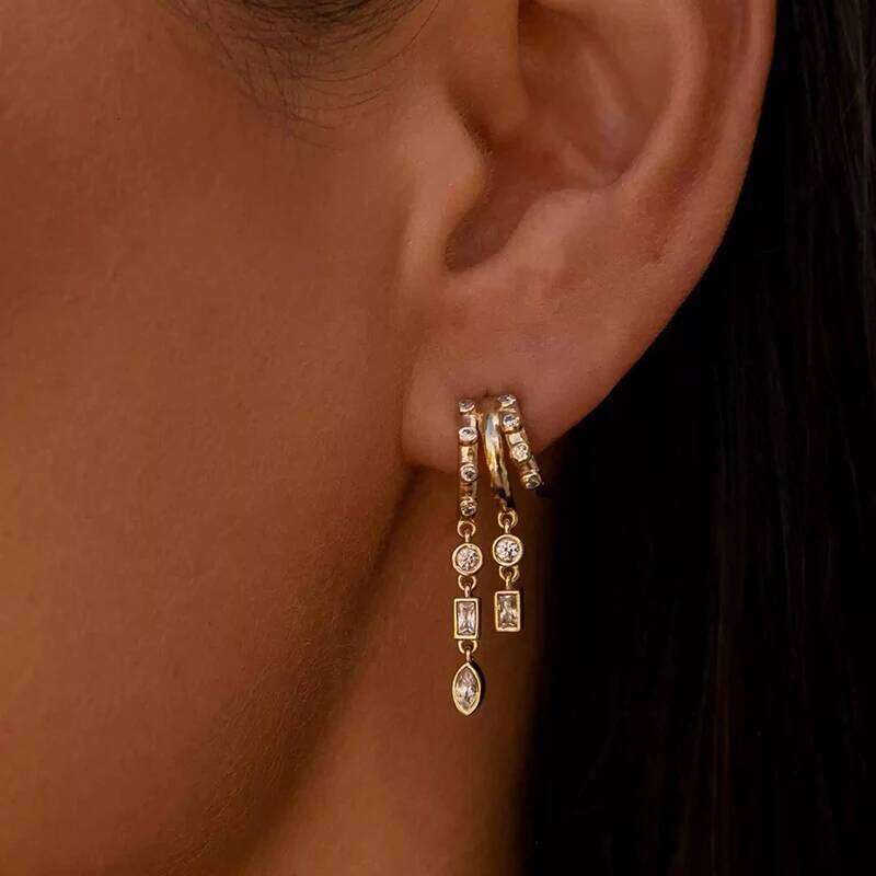 Luxury Rhinestone Moon Star Tassel Earrings for Women Zircon Crystal Gold Color Drop Earring Stack Ear Pierc Jewelry Gifts New