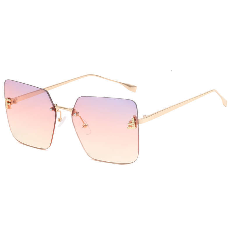 Designer Metal Personalized Sunglasses, UV400 Protection, Diamond Embellished Letter F, European American Style Women Versatile Trendy Fashion Eyewear