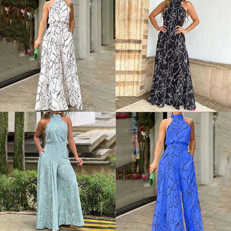 Niche Designer Luxury Spring New Arrival, Sexy Elegant Printed Sleeveless Jumpsuit, European American Style Wide Leg Casual Party One Piece Romper MAK