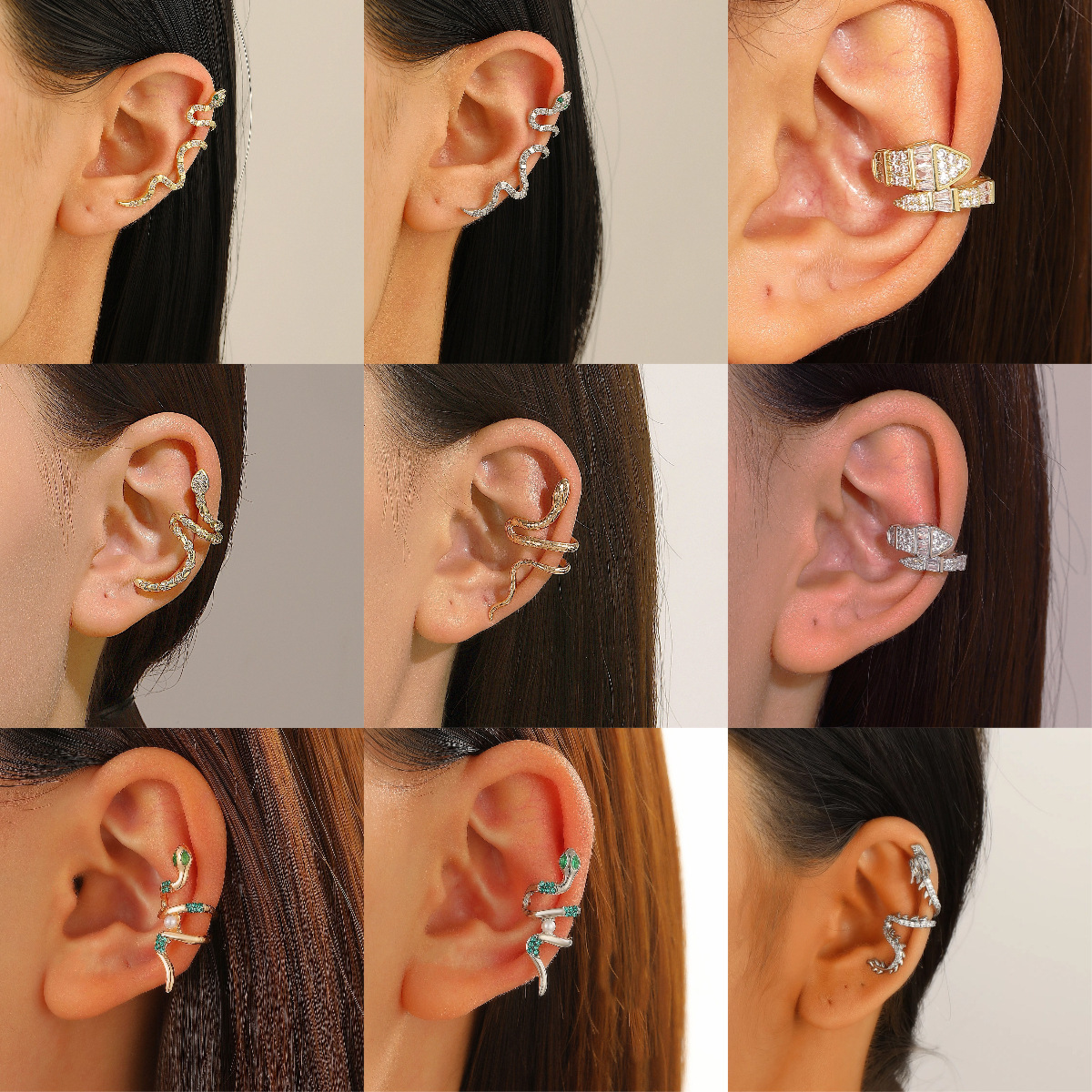Designer European and American style unique punk retro snake-shaped ear clip without piercing, zodiac snake ear cuff, snake year earrings for those wi